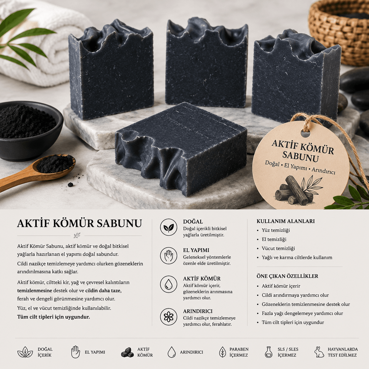 Doğal el yapımı Aktif Kömür Sabunu 100 g