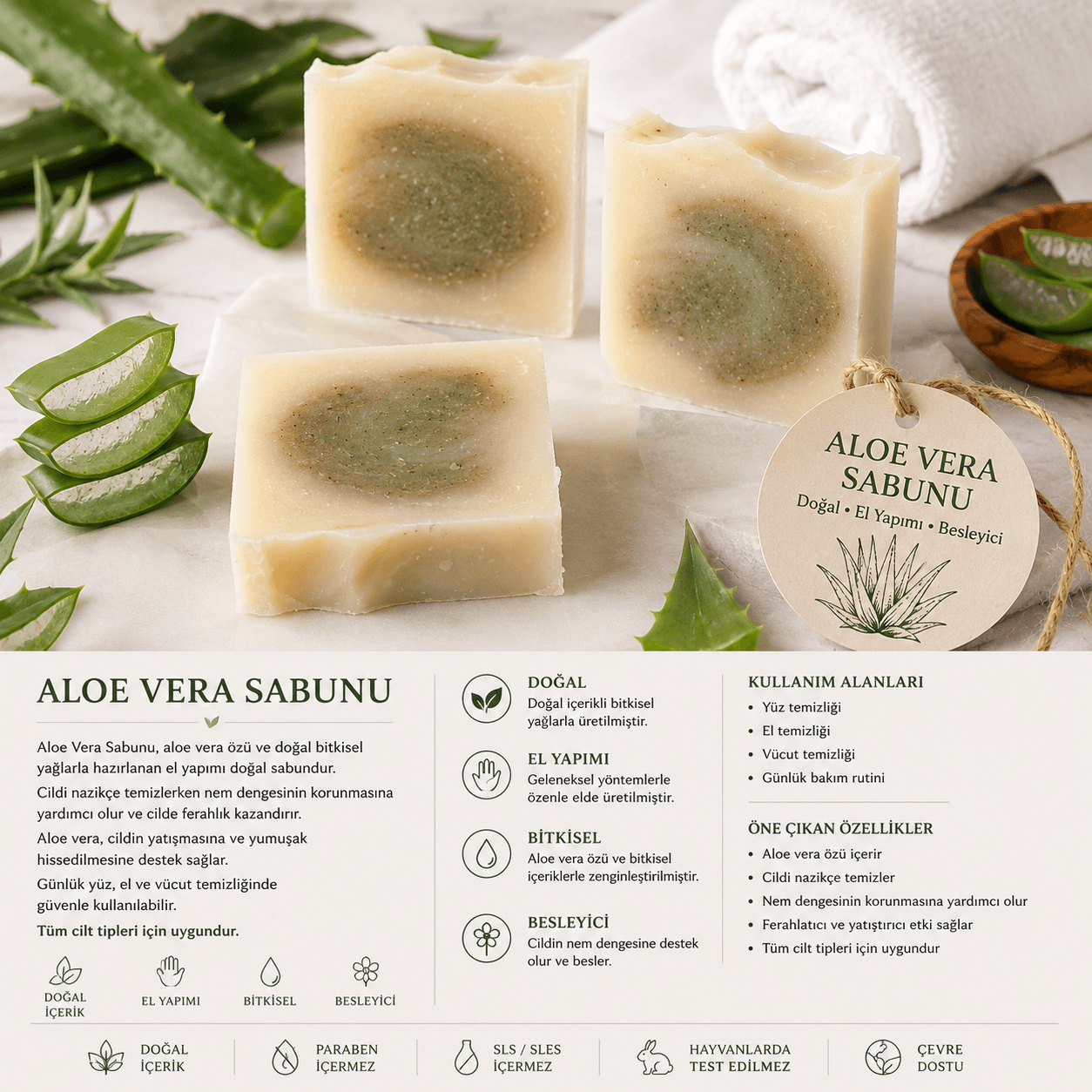 Doğal El Yapımı Aloe Vera Sabunu Doğal el yapımı Aloe Vera Sabunu 100 g